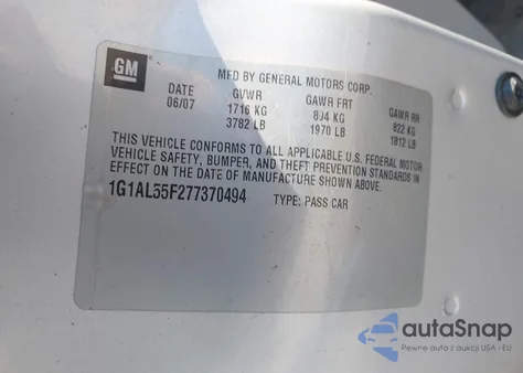 2007 Chevrolet Cobalt Lt from USA, damaged, VIN 1G1AL55F277370494